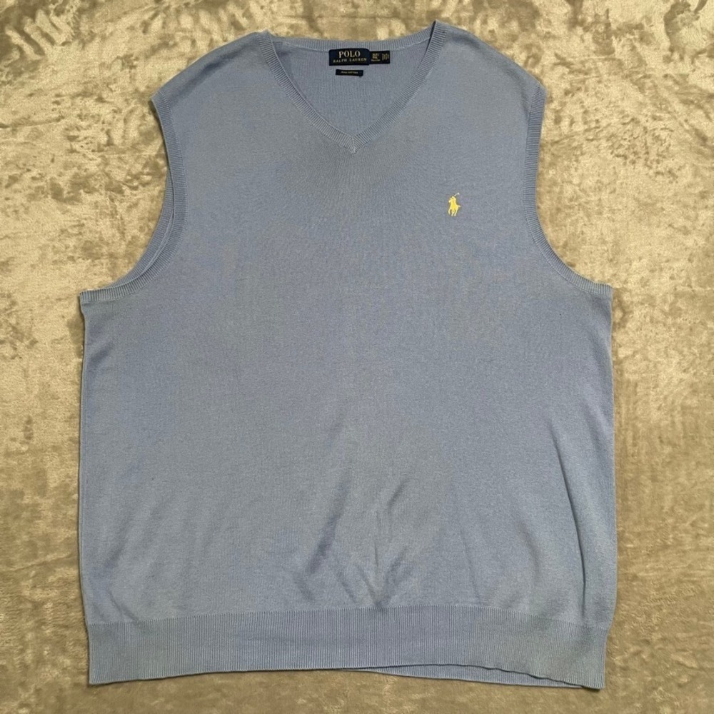 Polo Ralph Lauren Sweater Mens XLT Blue Sleeveless Vest Pima Cotton Preppy